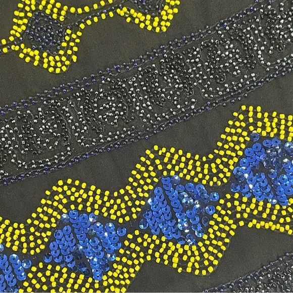 English Rose Black and Blue Patterned Women's Skirt beaded/sequin. Size M. - Picture 2 of 8